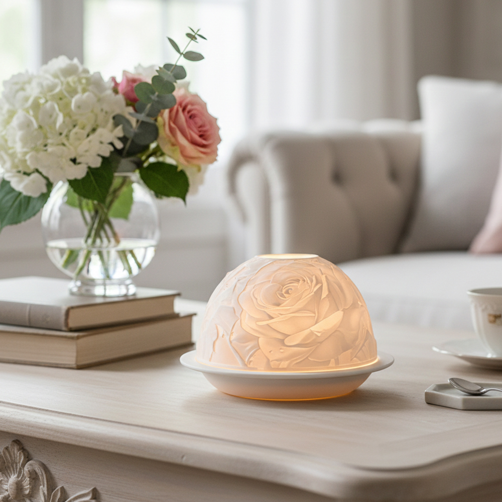 Lighting Decor For Living Room - Elegant Rose Porcelain Candle Holder Warm