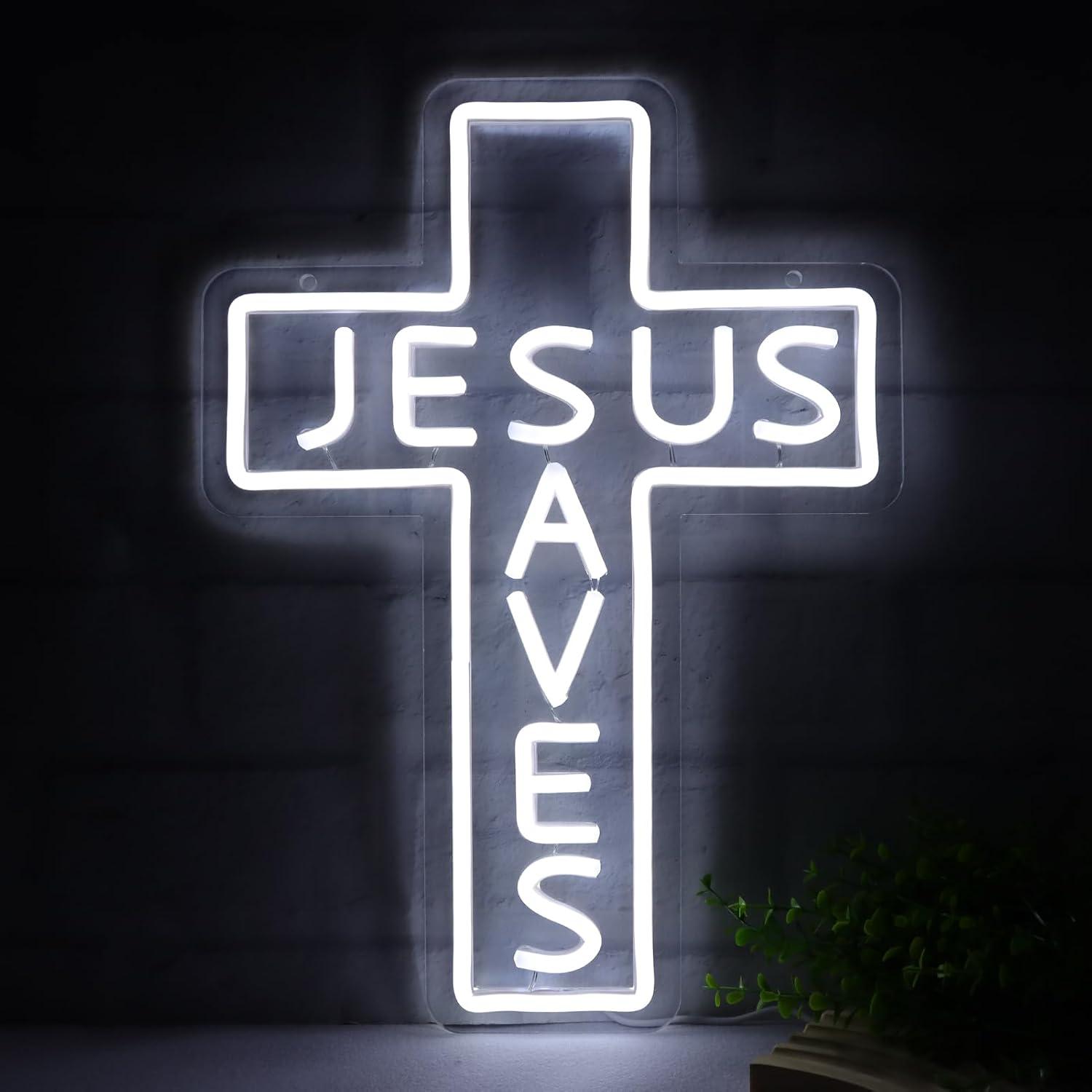 Lighting Decor For Living Room - Jesus Saves Cross Neon Signs USB