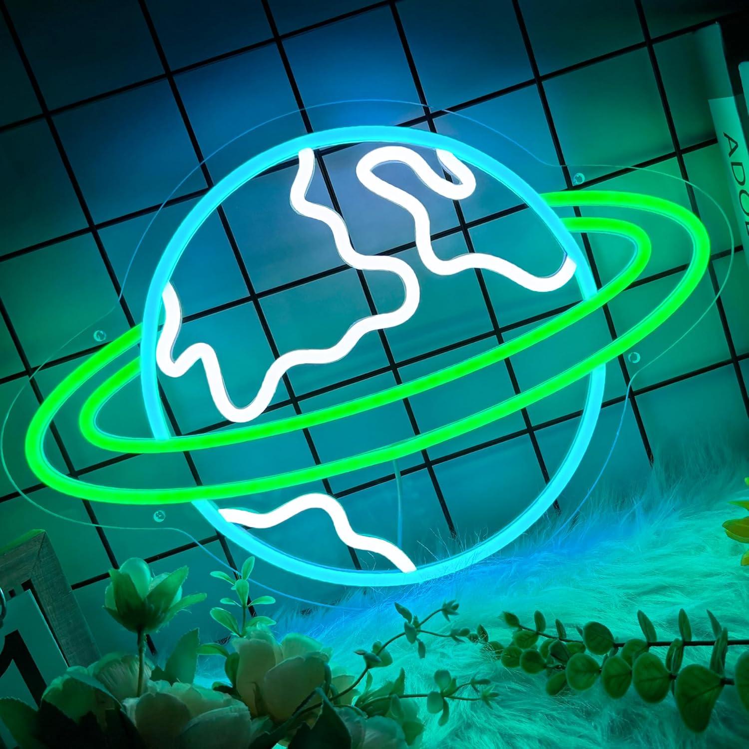 Lighting Decor For Living Room - Earth Neon Sign Planet Dimmable Neon
