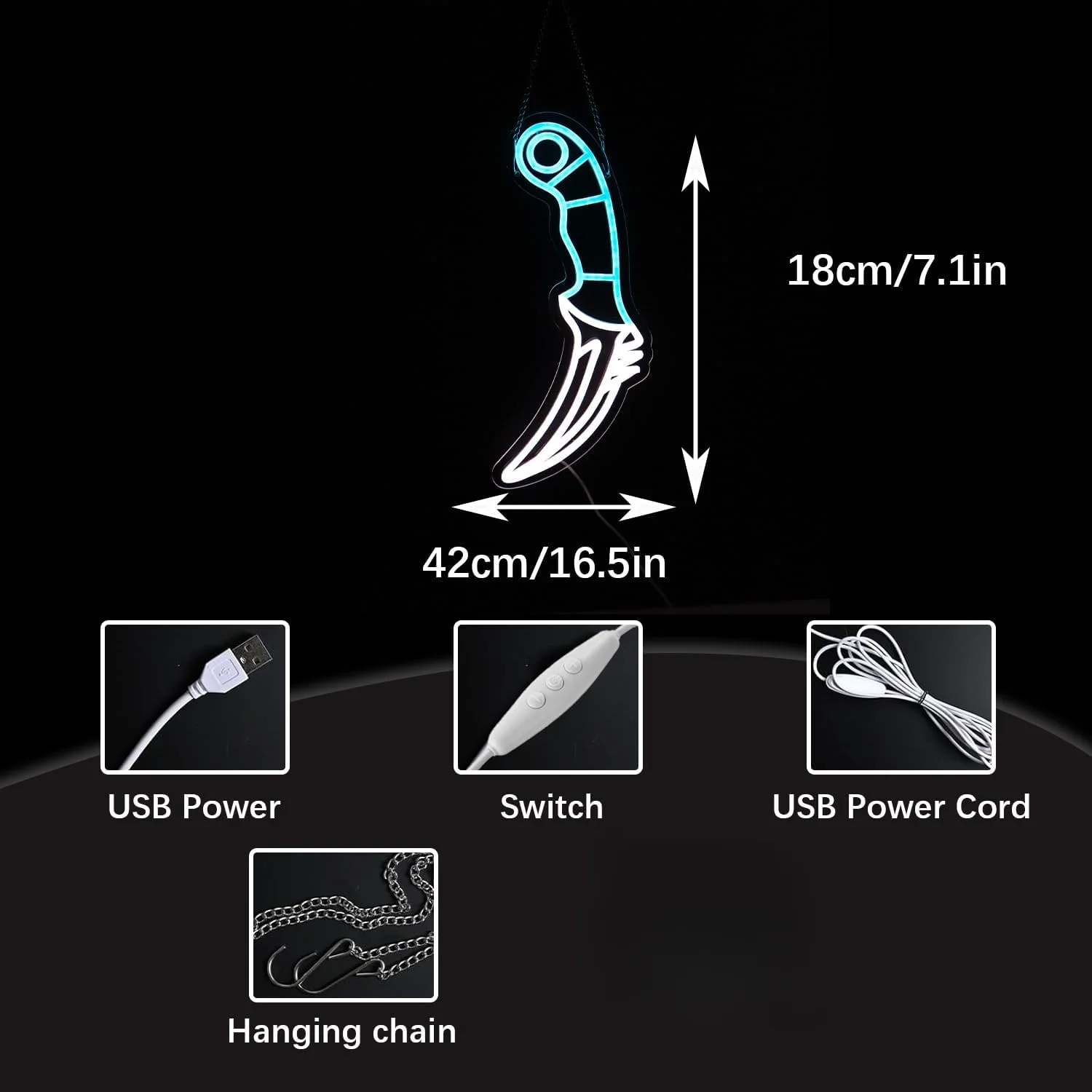 Blue White Dagger Knife Neon S - Unique Lighting Decor 리뷰 및 가격