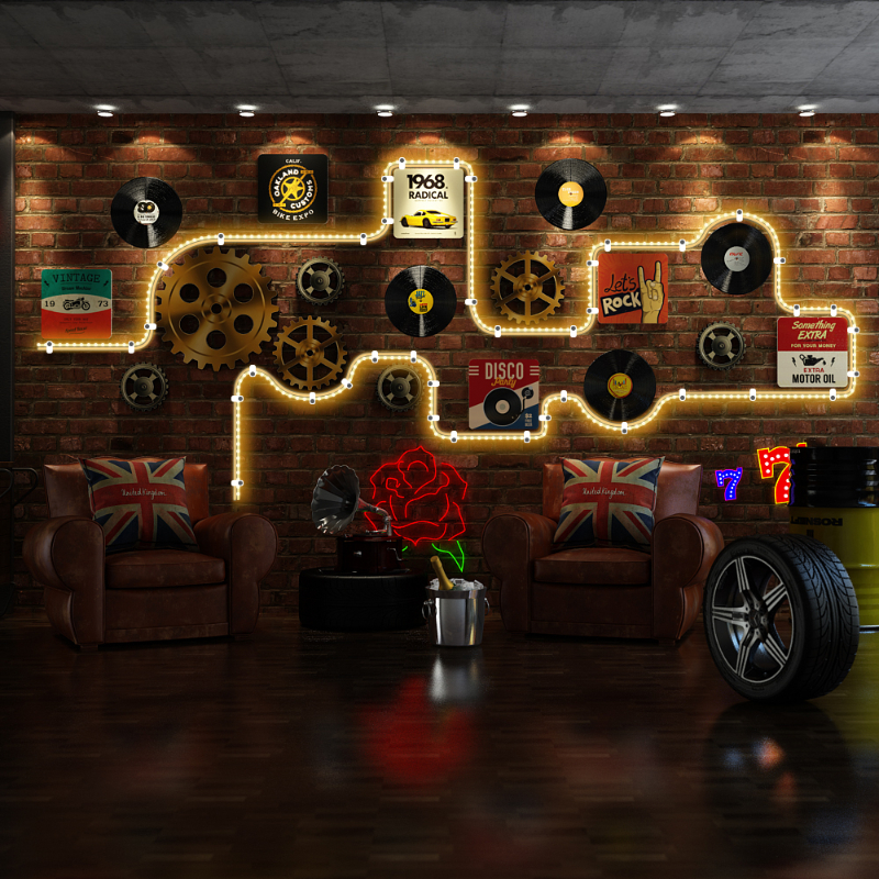 Retro Industrial Lighted Wall  - Unique Lighting Decor 리뷰 및 가격